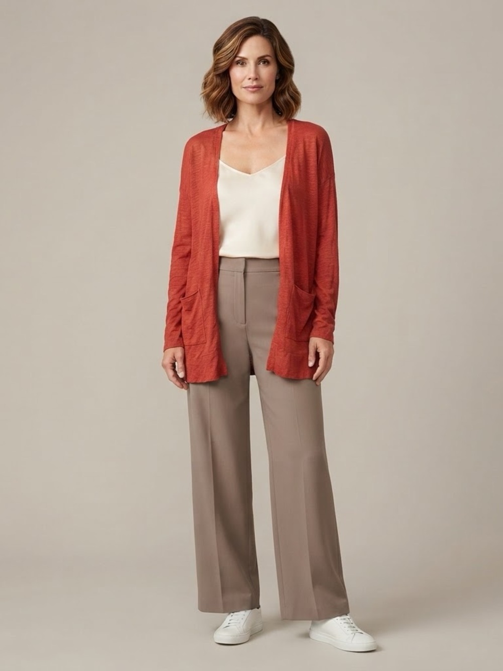 Susina Women Solid Knit Open Front Pockets Long Sleeve Cardigan Size L